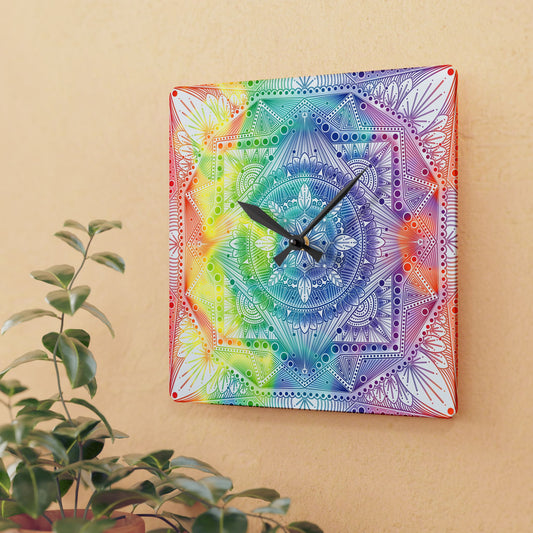 Mandala Wall Clock, Rainbow Holographic Acrylic Clock, Psychedelic Art, Colorful Home Decor, Unique Gift Idea, Anndria Design
