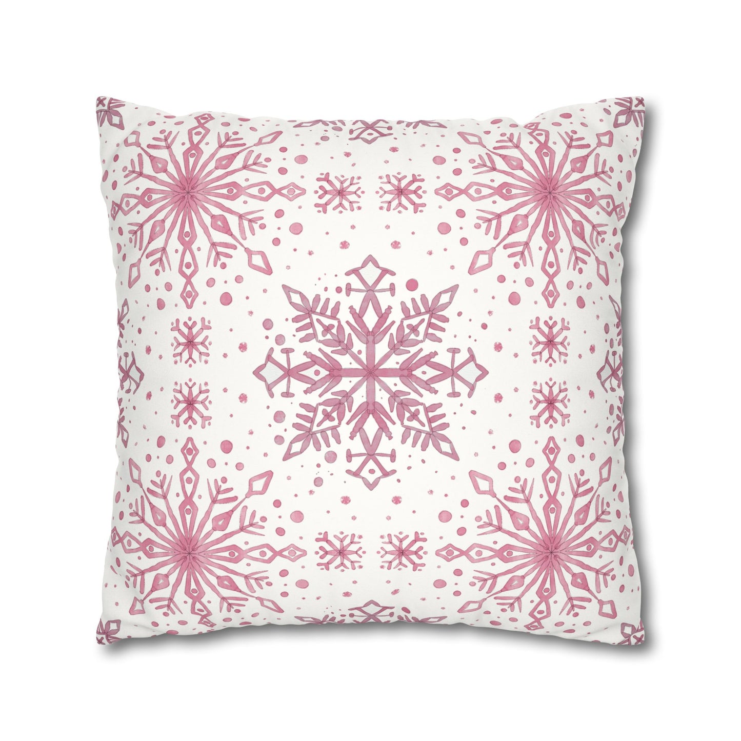 Pillowcase Watercolor Snowflake Design - Pink and White