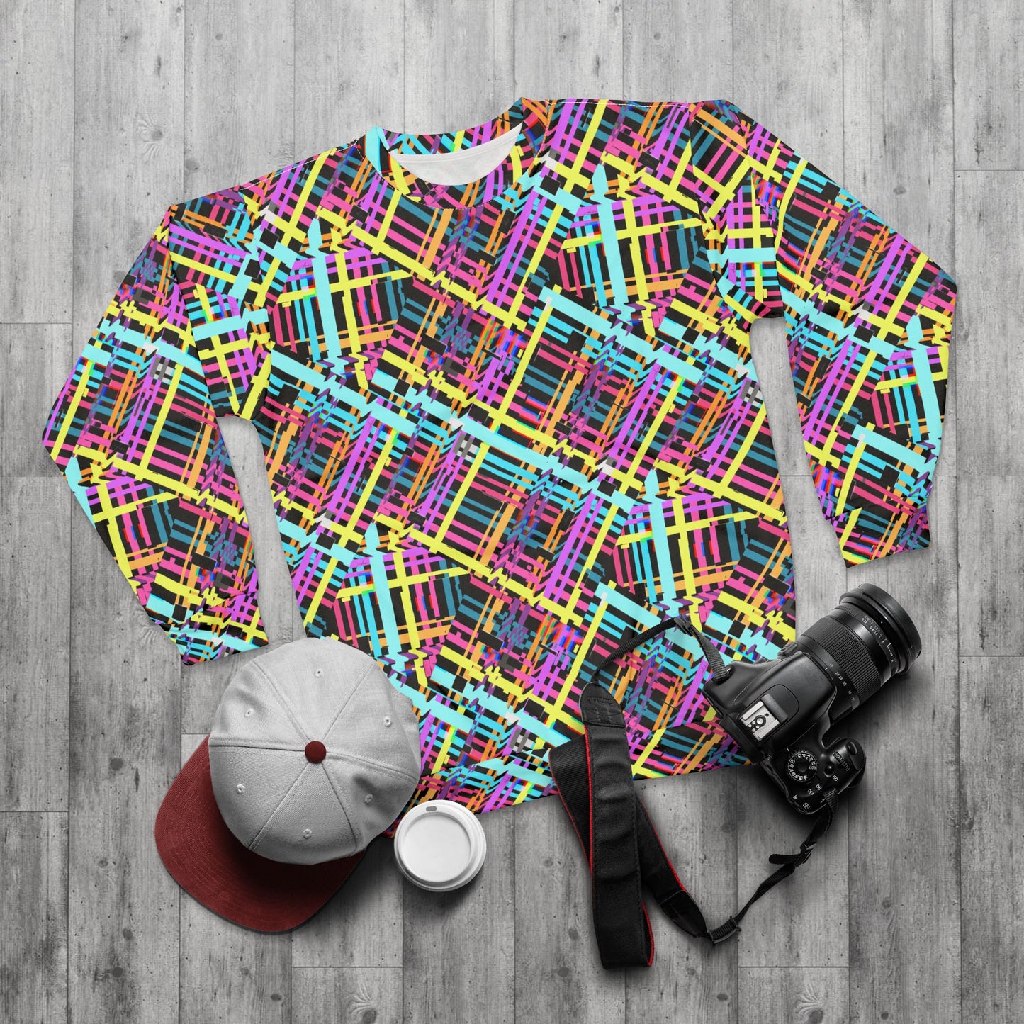 Vibrant Geometric Glitch Unisex Sweatshirt - Colorful Patterned Pullover for Casual Style