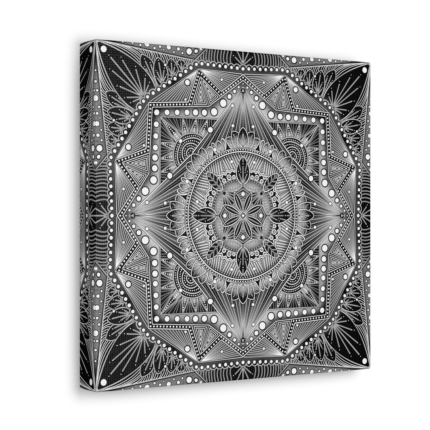 Square Canvas Print, Black and White Mandala Artwork by Anndria, Gallery Wall Decor, Minimalist Home Decoration, Zen Meditation Gift,