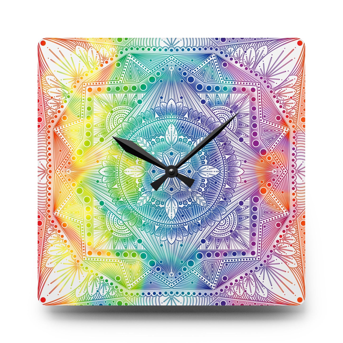 Mandala Wall Clock, Rainbow Holographic Acrylic Clock, Psychedelic Art, Colorful Home Decor, Unique Gift Idea, Anndria Design