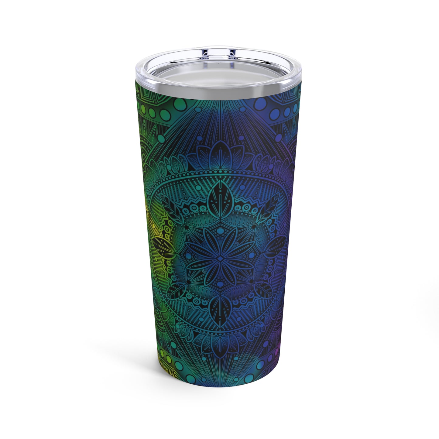 Holographic Mandala Tumbler, Rainbow Custom Cup, 20oz Stainless Steel Mug, Anndria Art, Unique Drinkware Gift, Festival Accessory