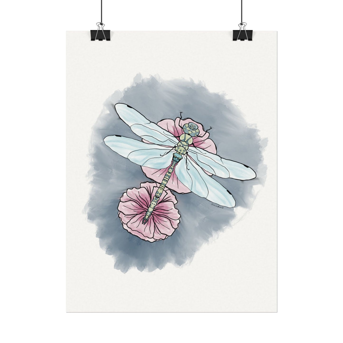 Matte Poster, Dragonfly Art Print, Textured Watercolor Wall Decor, Anndria Illustration, Unique Nature Art, Insect Drawing, Home Office
