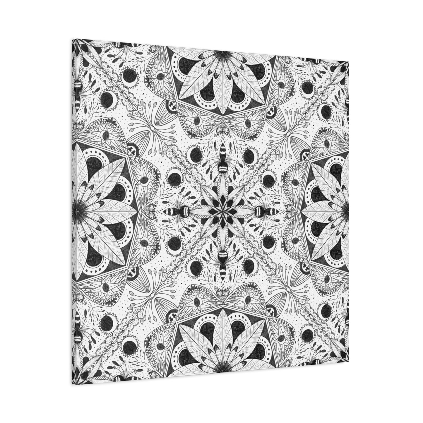 Black and White Floral Pattern Canvas Wall Art - Witchy Moth and Moons