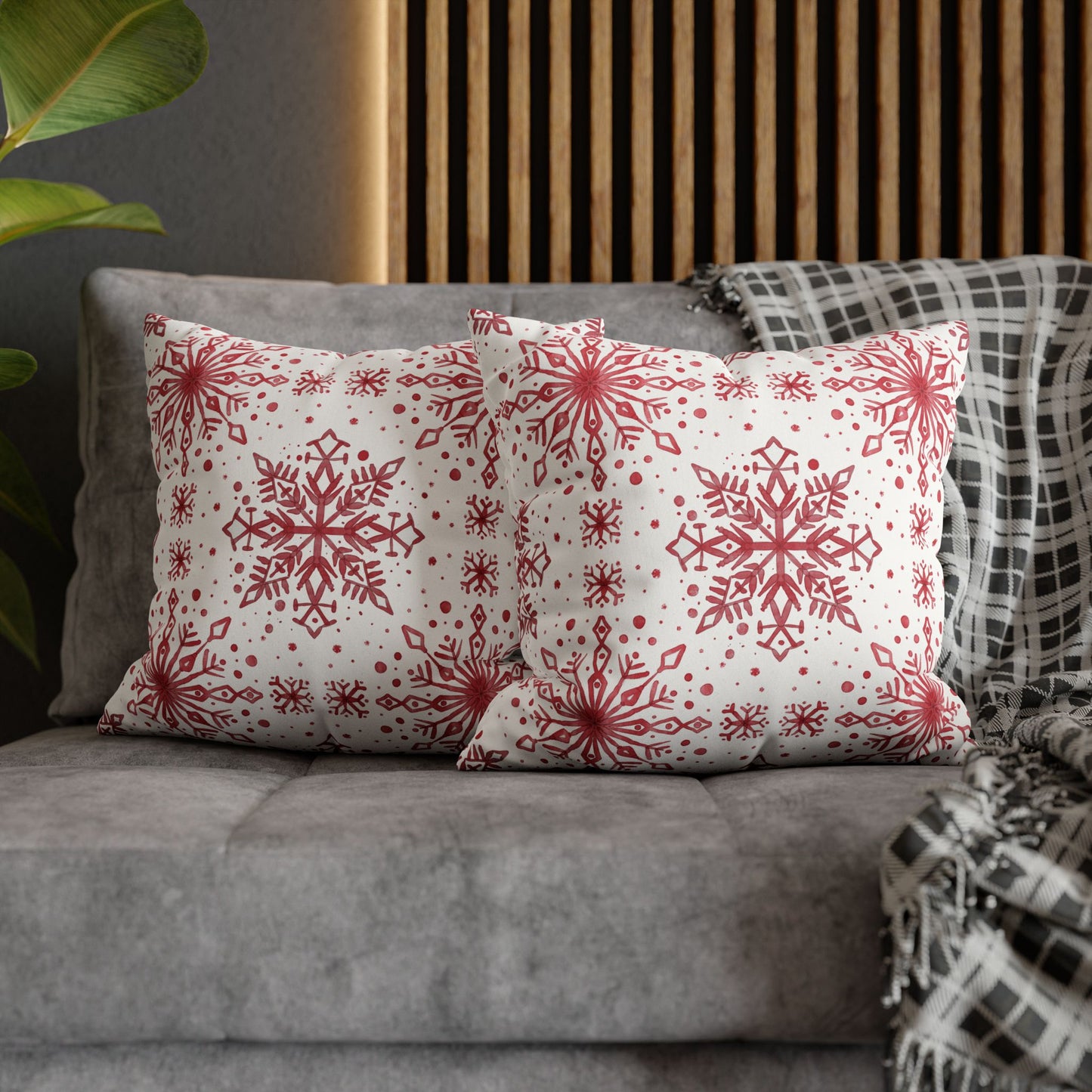 Pillowcase Watercolor Snowflake Design - Red and White