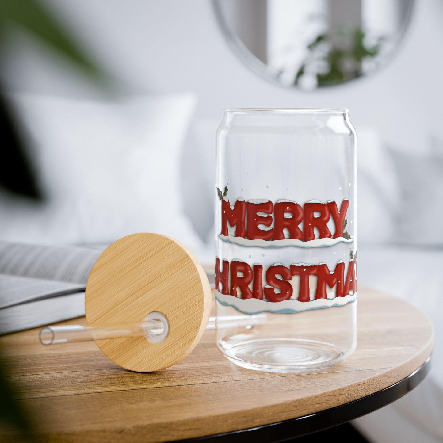 Sipper Glass, 16oz Merry Christmas Design by Anndria