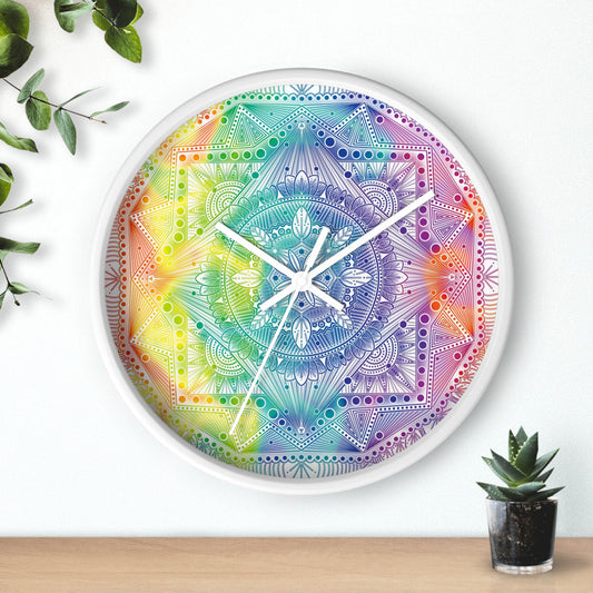 Holographic Mandala Wall Clock, Psychedelic Rainbow Art Decor, Unique Gift for Bohemian Home, Boho Room Decoration, Colorful Kitchen Clock