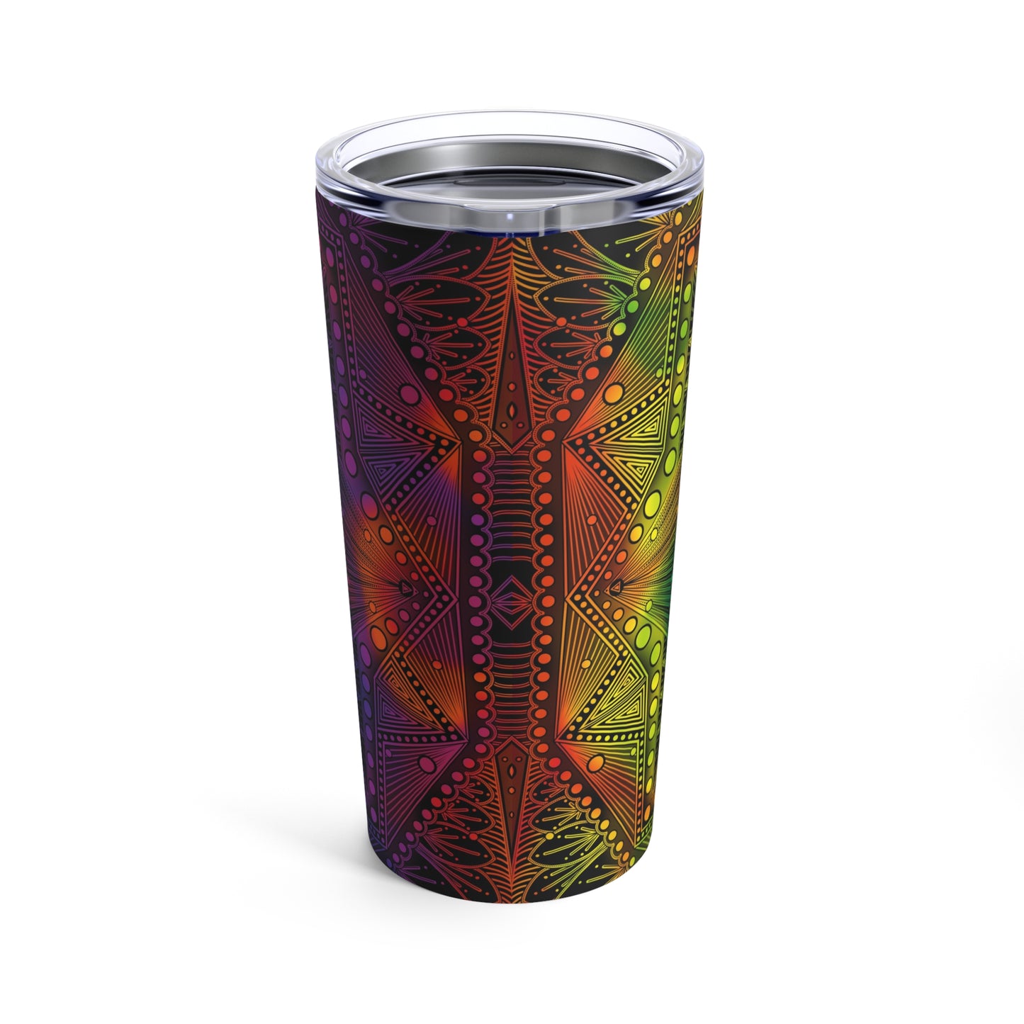 Holographic Mandala Tumbler, Rainbow Custom Cup, 20oz Stainless Steel Mug, Anndria Art, Unique Drinkware Gift, Festival Accessory