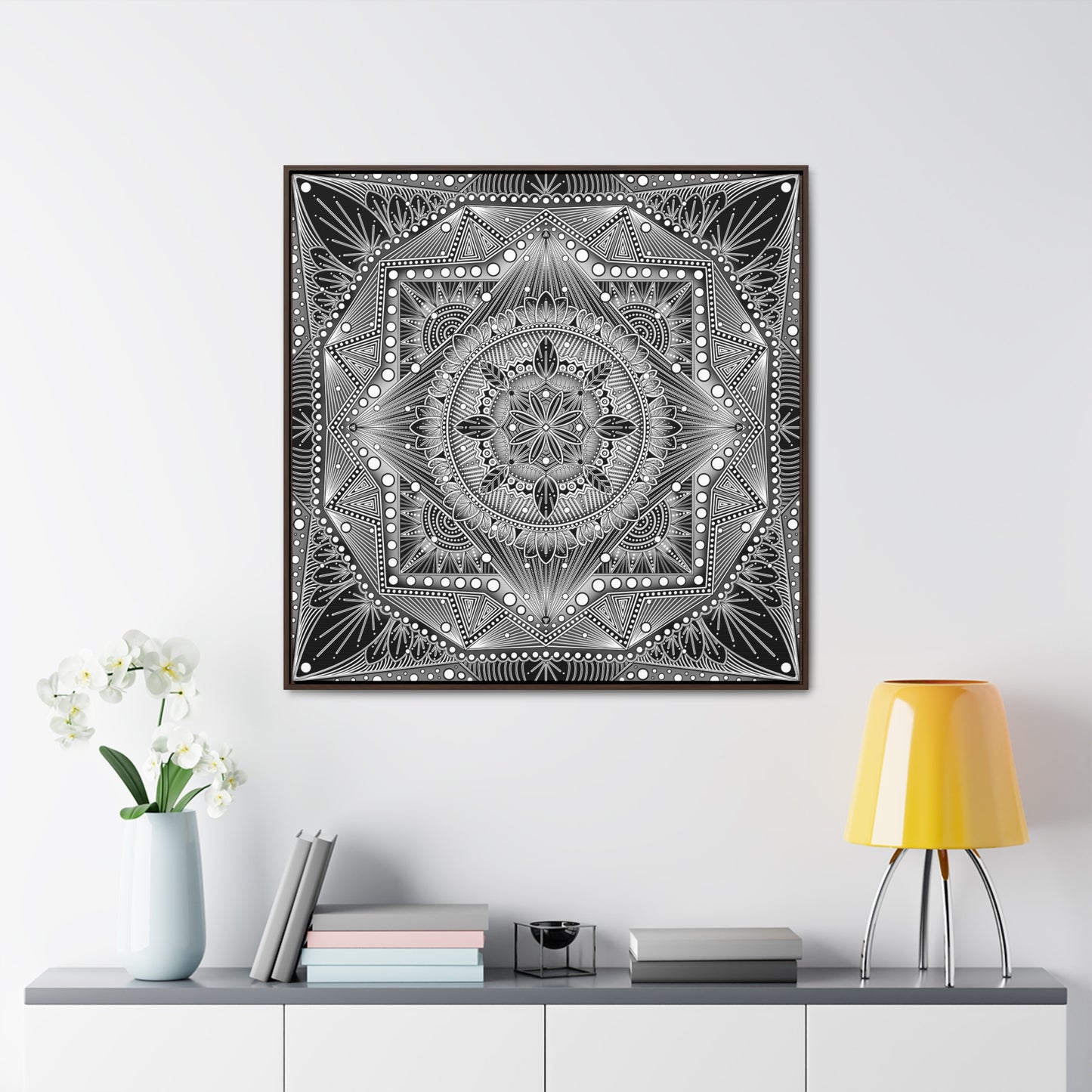 Square Frame Canvas Print, Black and White Mandala Artwork by Anndria, Gallery Wall Decor, Minimalist Home Decoration, Zen Meditation Gift,