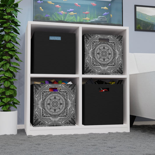 Felt Storage Box, Monochrome Mandala Design, Custom Organizer, Black and White Container, Unique Hand Drawn Storage Bin, Anndria Artwork