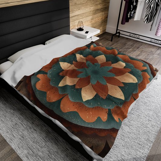 Velveteen Plush Blanket, Harvest Harmony Mandala Artwork by Anndria, Fall Vibes, Cozy Home Decor, Gift for Nature Lovers, Boho Chic Throw