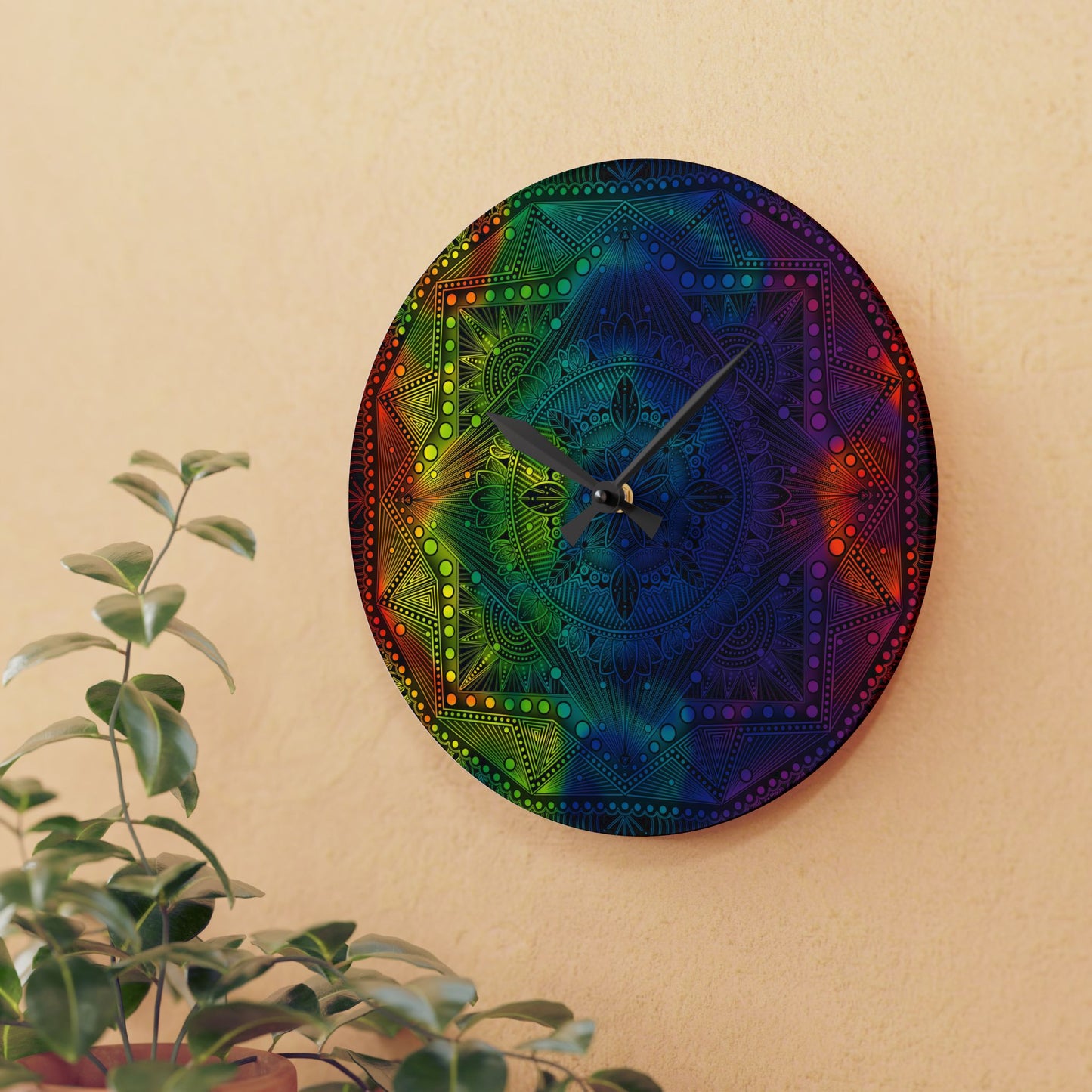 Mandala Wall Clock, Rainbow Holographic Acrylic Clock, Psychedelic Art, Colorful Home Decor, Unique Gift Idea, Anndria Design