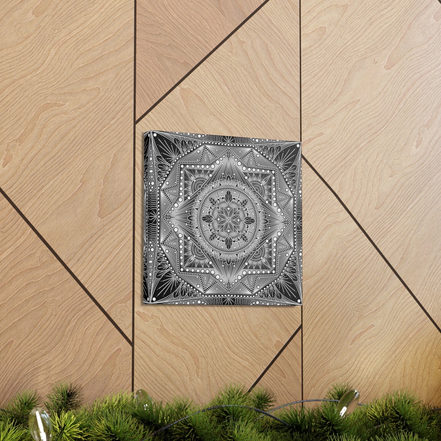 Square Canvas Print, Black and White Mandala Artwork by Anndria, Gallery Wall Decor, Minimalist Home Decoration, Zen Meditation Gift,