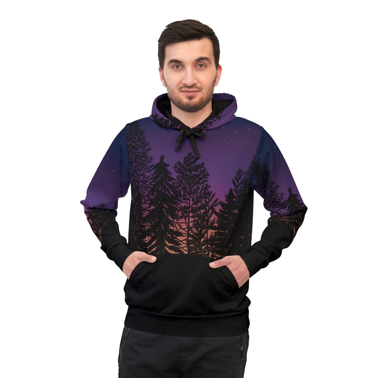 Starry Night Forest Athletic Hoodie - Outdoor Adventure Wear