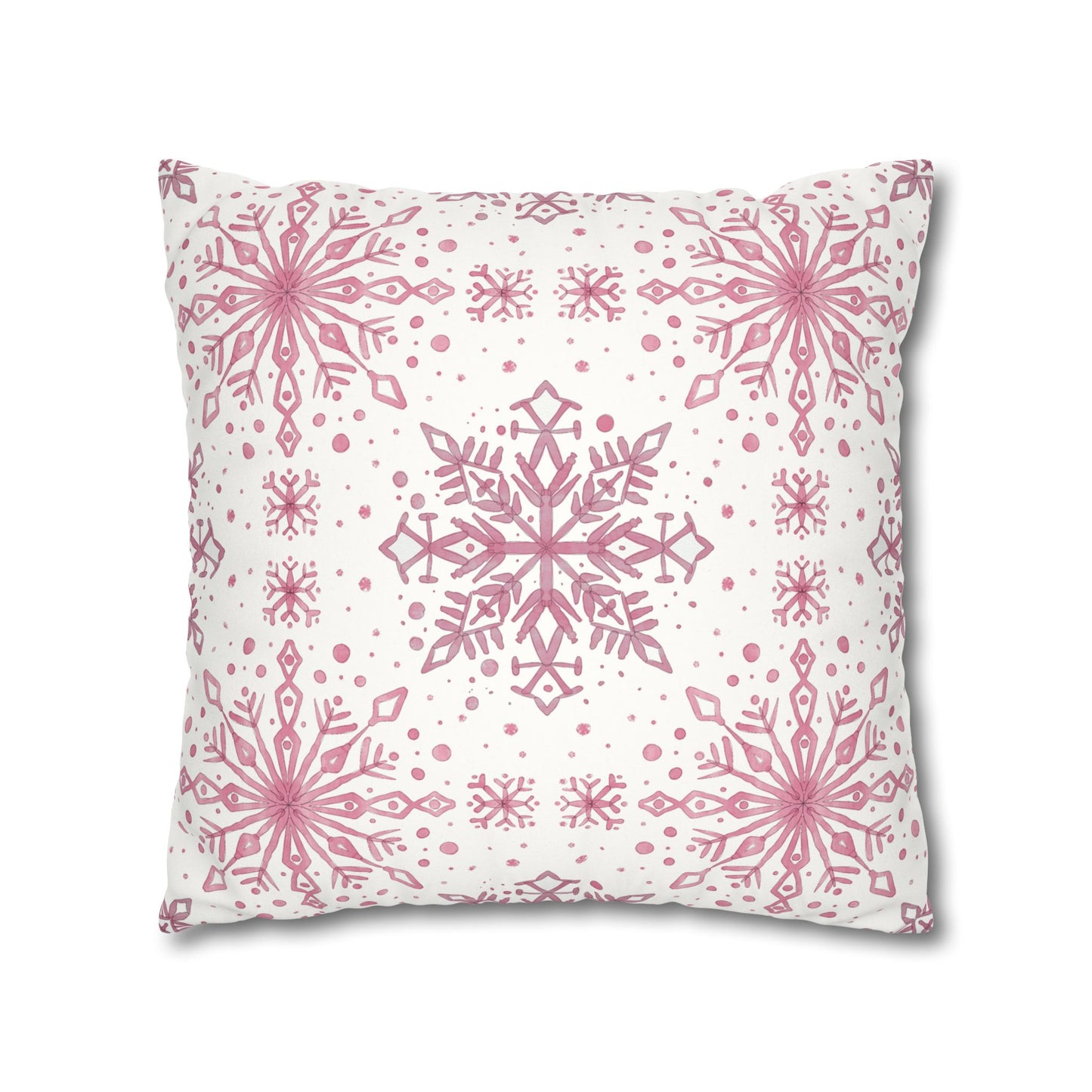 Pillowcase Watercolor Snowflake Design - Pink and White