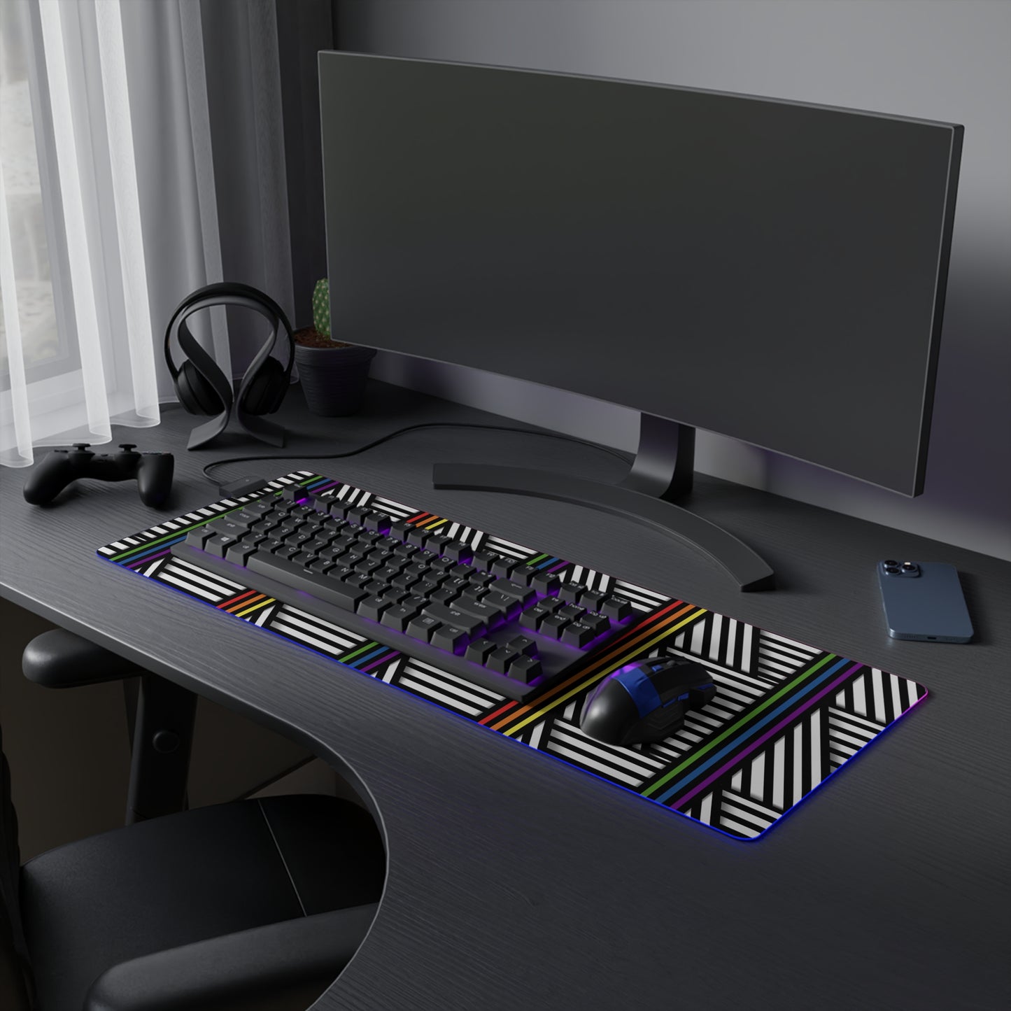 LED Gaming Mouse Pad - Colorful Geometric Design for Gamers