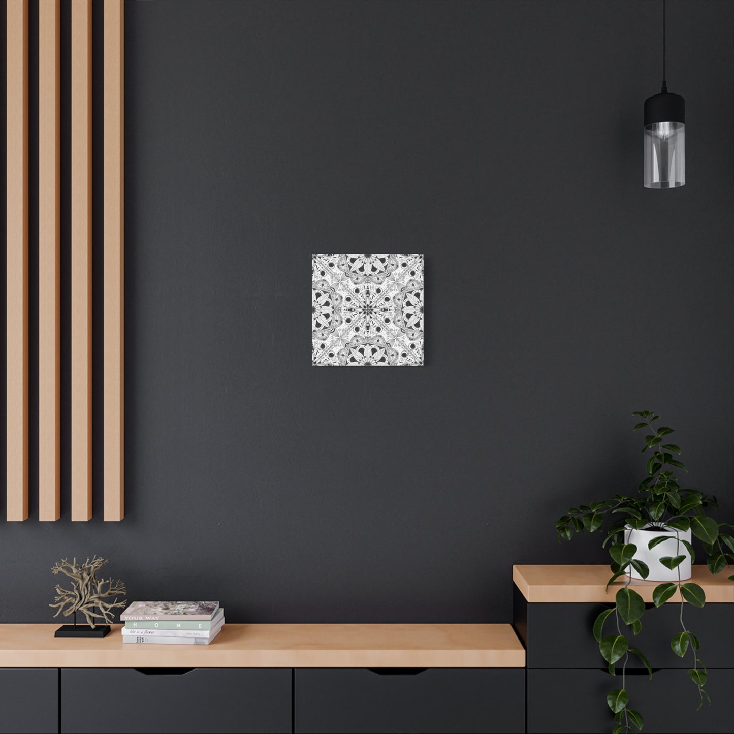 Black and White Floral Pattern Canvas Wall Art - Witchy Moth and Moons