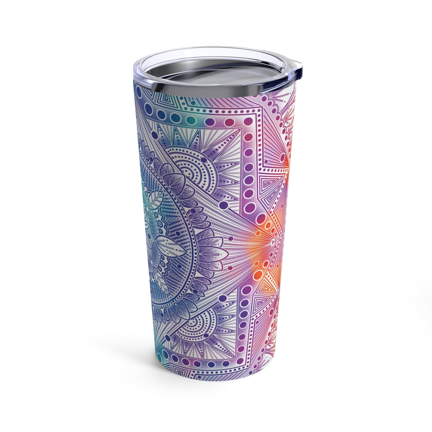 Holographic Mandala Tumbler, Rainbow Custom Cup, 20oz Stainless Steel Mug, Anndria Art, Unique Drinkware Gift, Festival Accessory