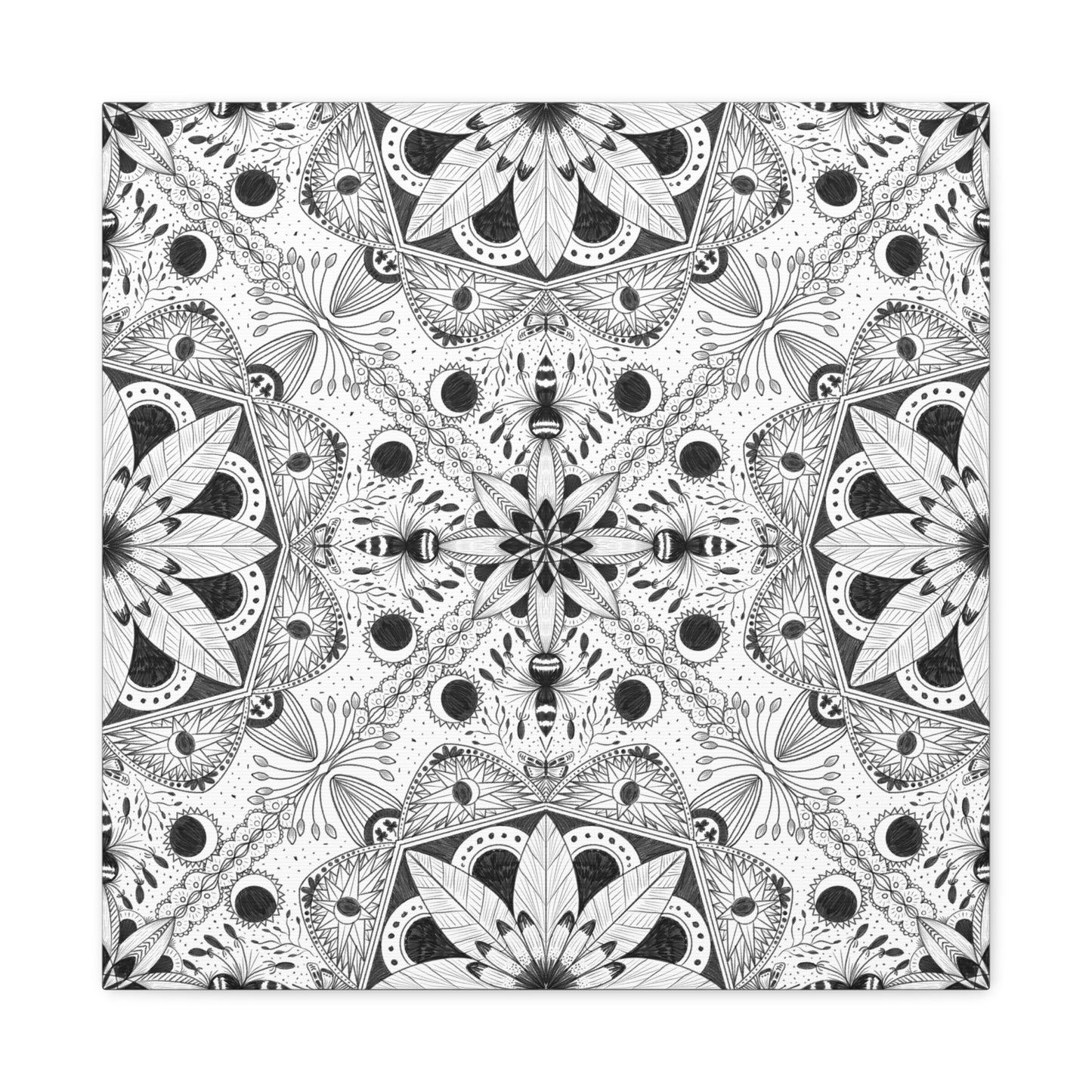 Black and White Floral Pattern Canvas Wall Art - Witchy Moth and Moons