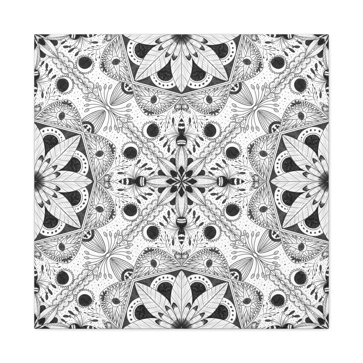 Black and White Floral Pattern Canvas Wall Art - Witchy Moth and Moons