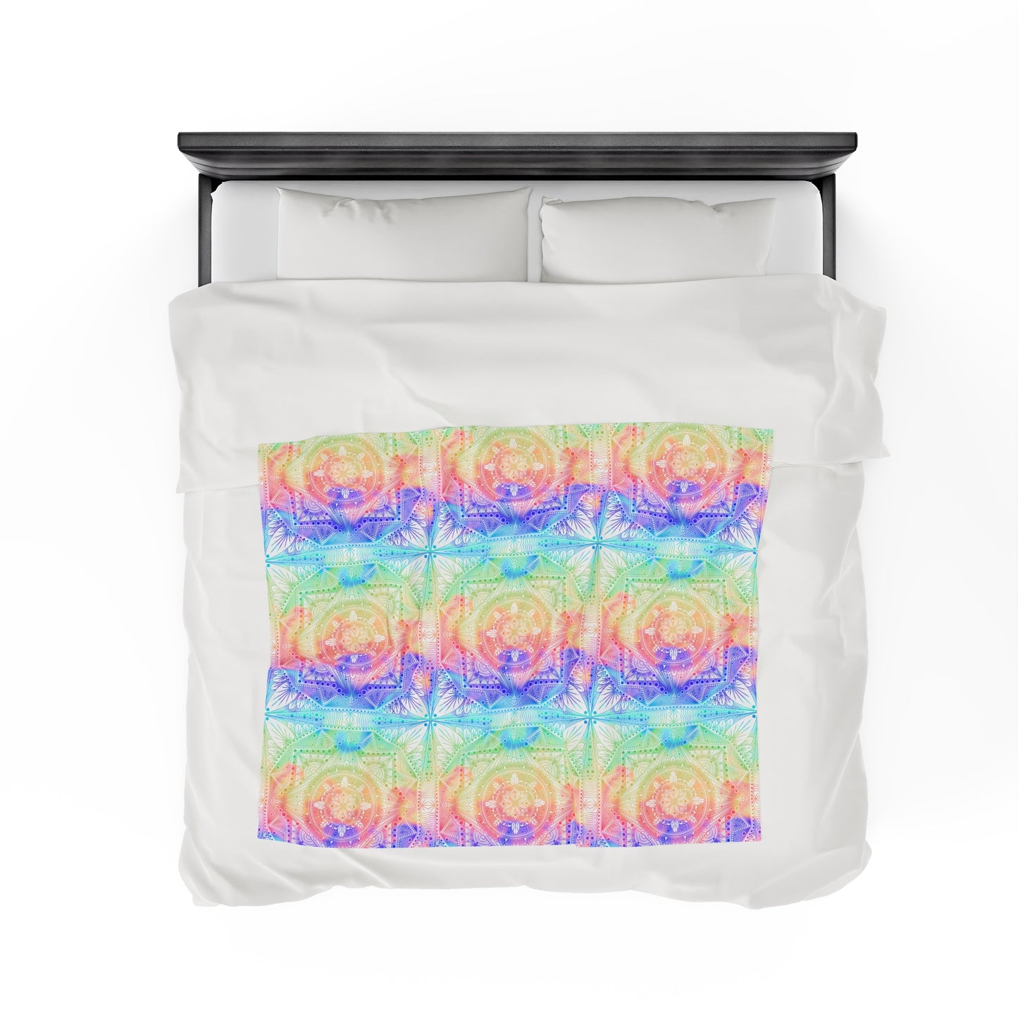 Velveteen Plush Blanket - Celestial Kaleidoscope Mandala Style Artwork by Anndria