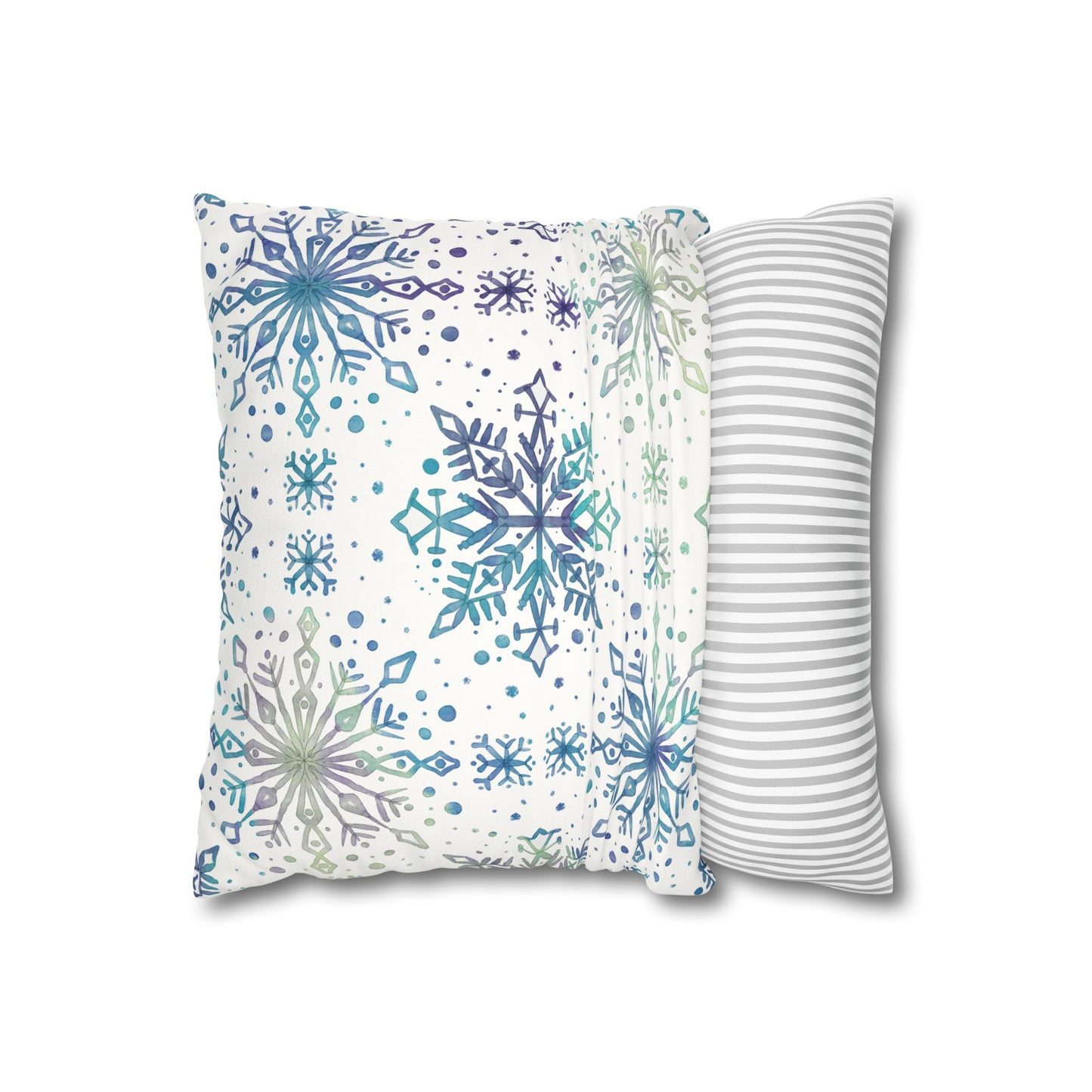 Pillowcase Watercolor Snowflake Design - Frosty teal, purple and green