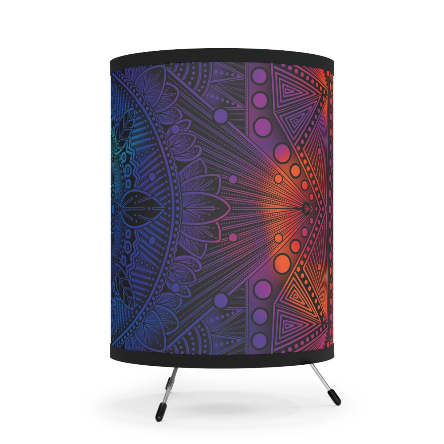 Lamp Shade, Rainbow Holographic Mandala Design by Anndria, Unique Tripod Lamp for Home Decor, US\CA Plug, Custom Printed Lighting,