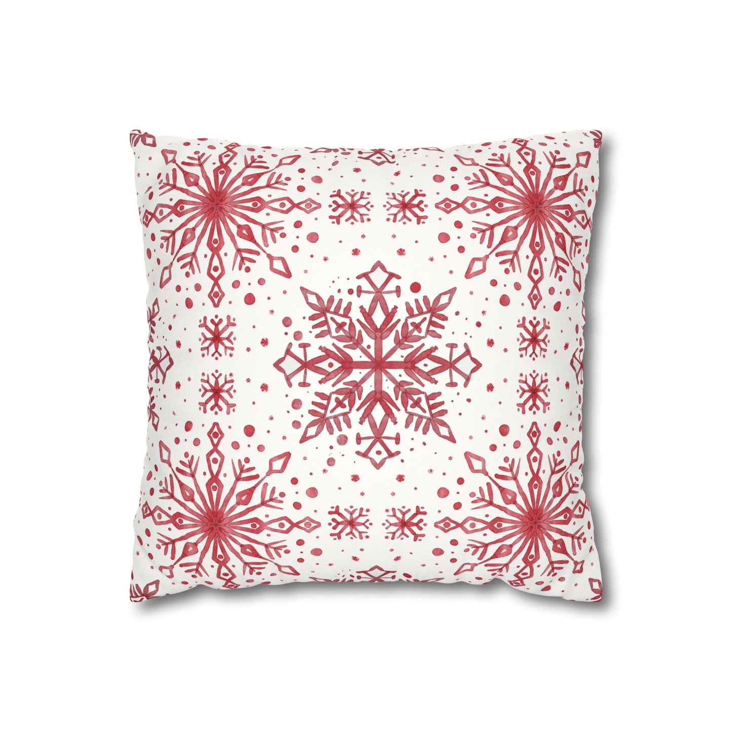 Pillowcase Watercolor Snowflake Design - Red and White