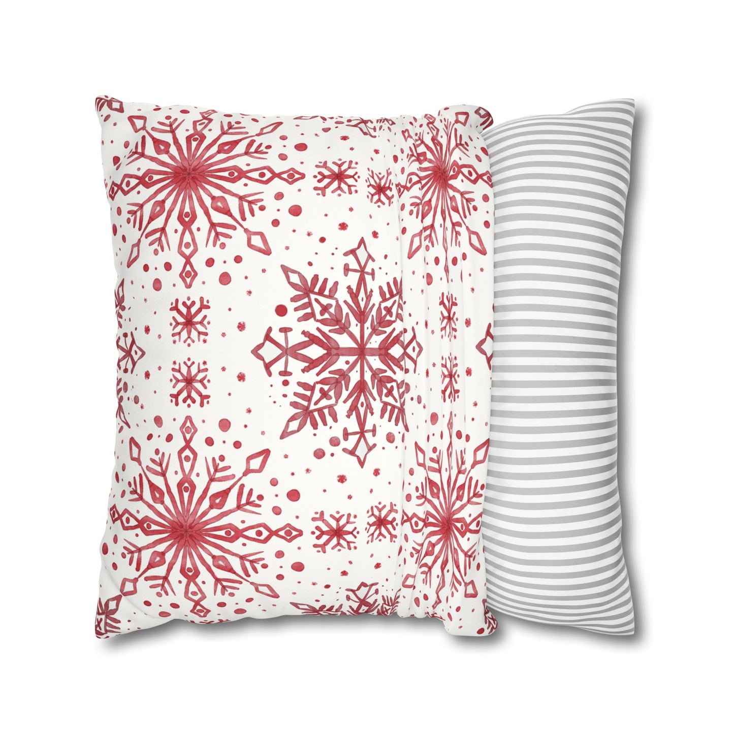 Pillowcase Watercolor Snowflake Design - Red and White