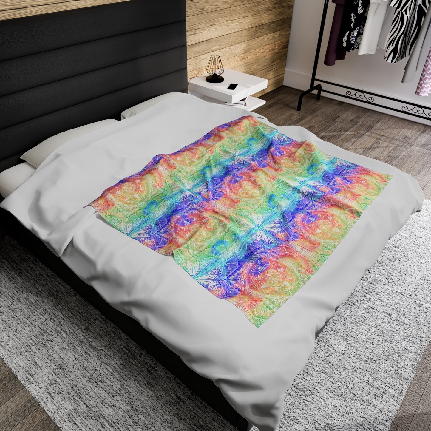 Velveteen Plush Blanket - Celestial Kaleidoscope Mandala Style Artwork by Anndria