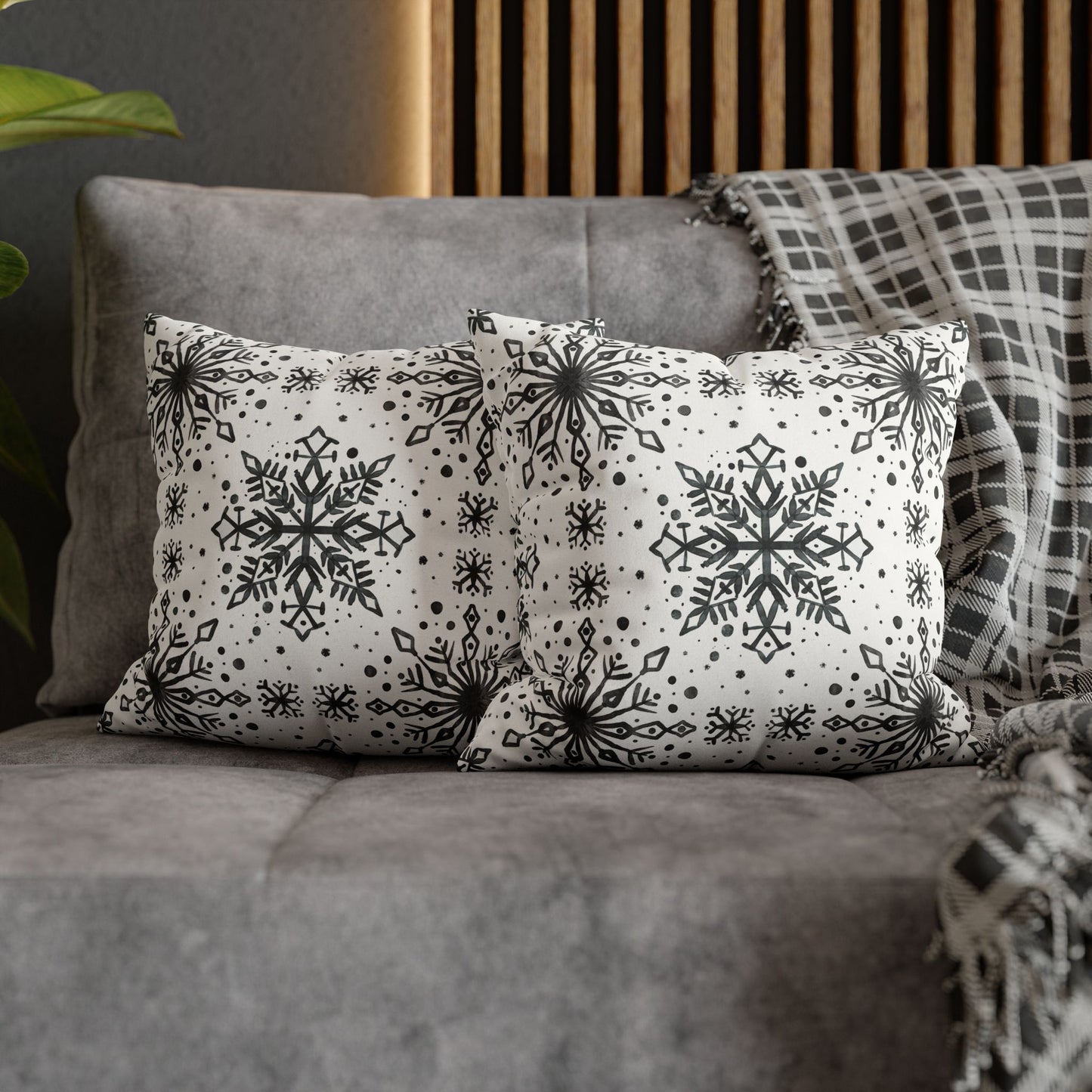 Pillowcase Watercolor Snowflake Design - Black and White