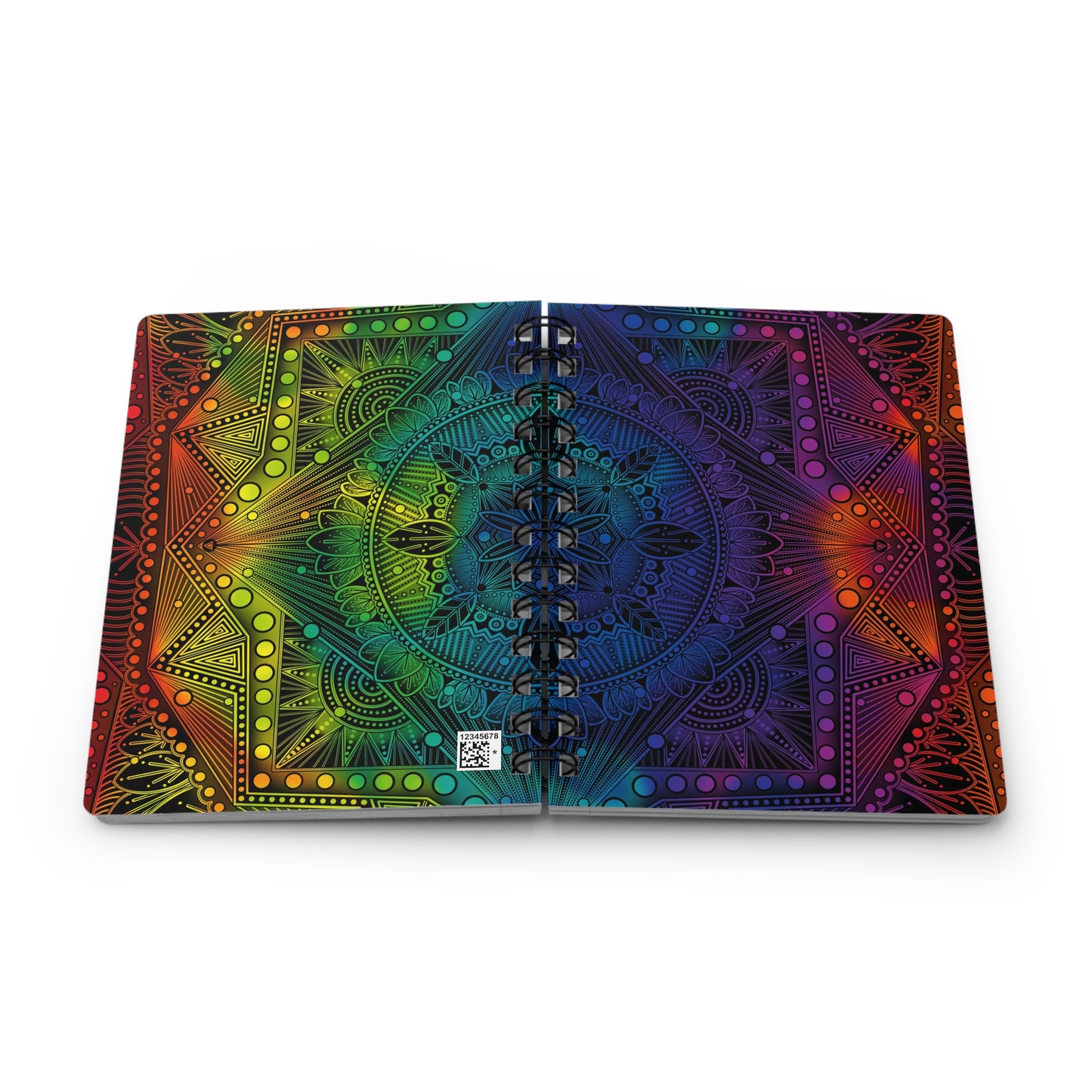 Psychedelic Spiral Bound Journal, Rainbow Mandala Design, Holographic Artwork by Anndria, Notebook, Sketchbook, Diary, Writing Journal,