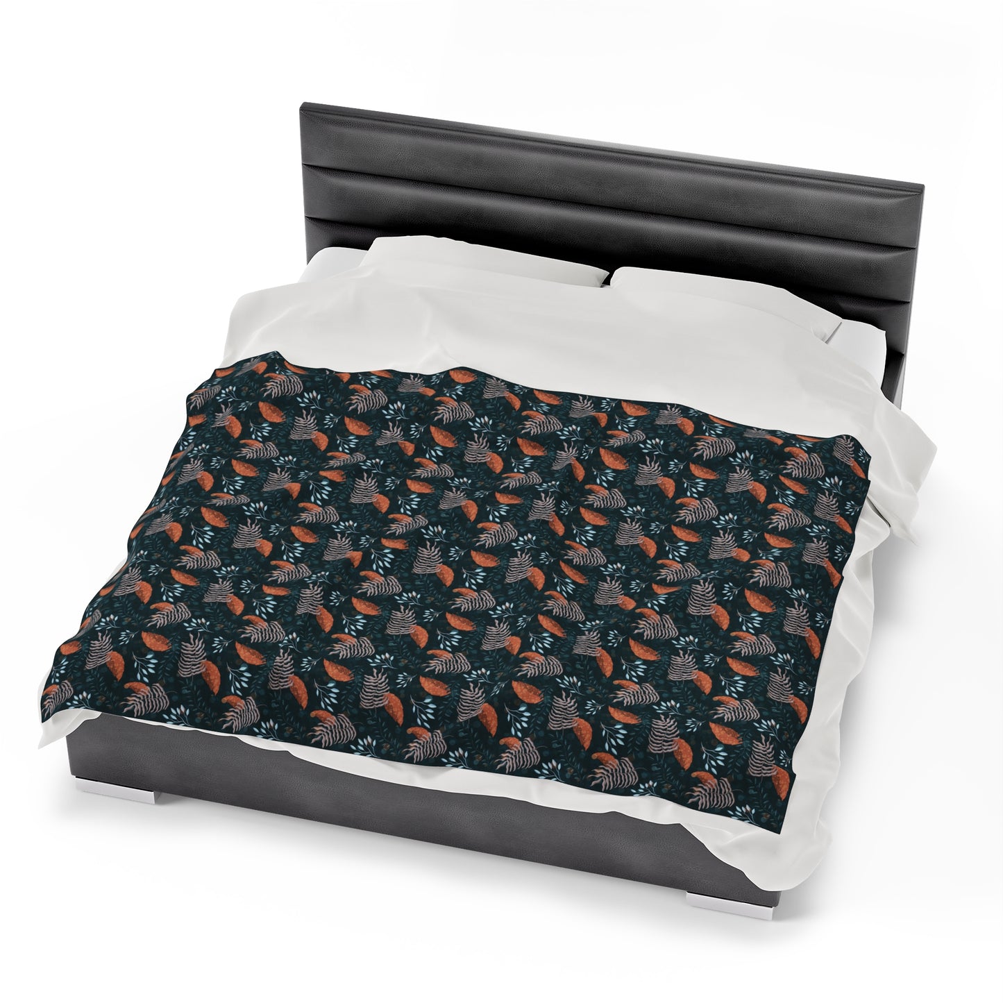 Plush Blanket - Earthy Teal, Orange and Taupe Botanical Pattern by Anndria