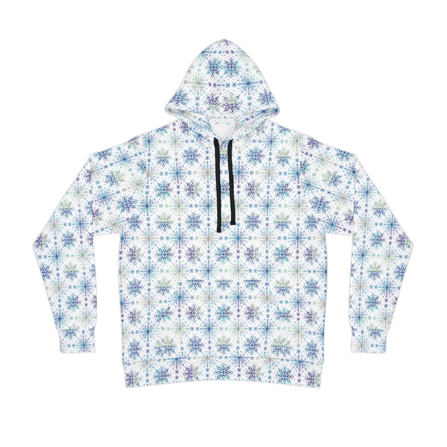 Snowflake Athletic Hoodie - Watercolor Design by Anndria - Frosty teal, purple and green