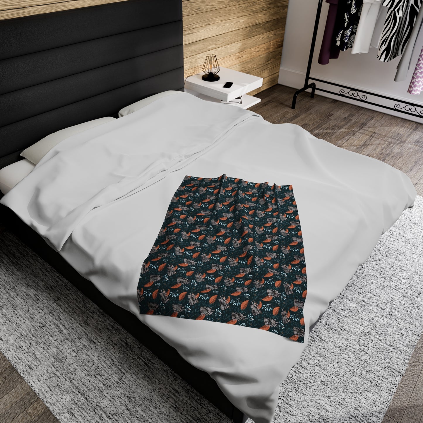Plush Blanket - Earthy Teal, Orange and Taupe Botanical Pattern by Anndria