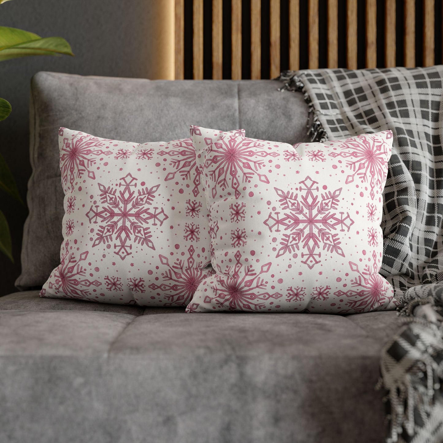 Pillowcase Watercolor Snowflake Design - Pink and White