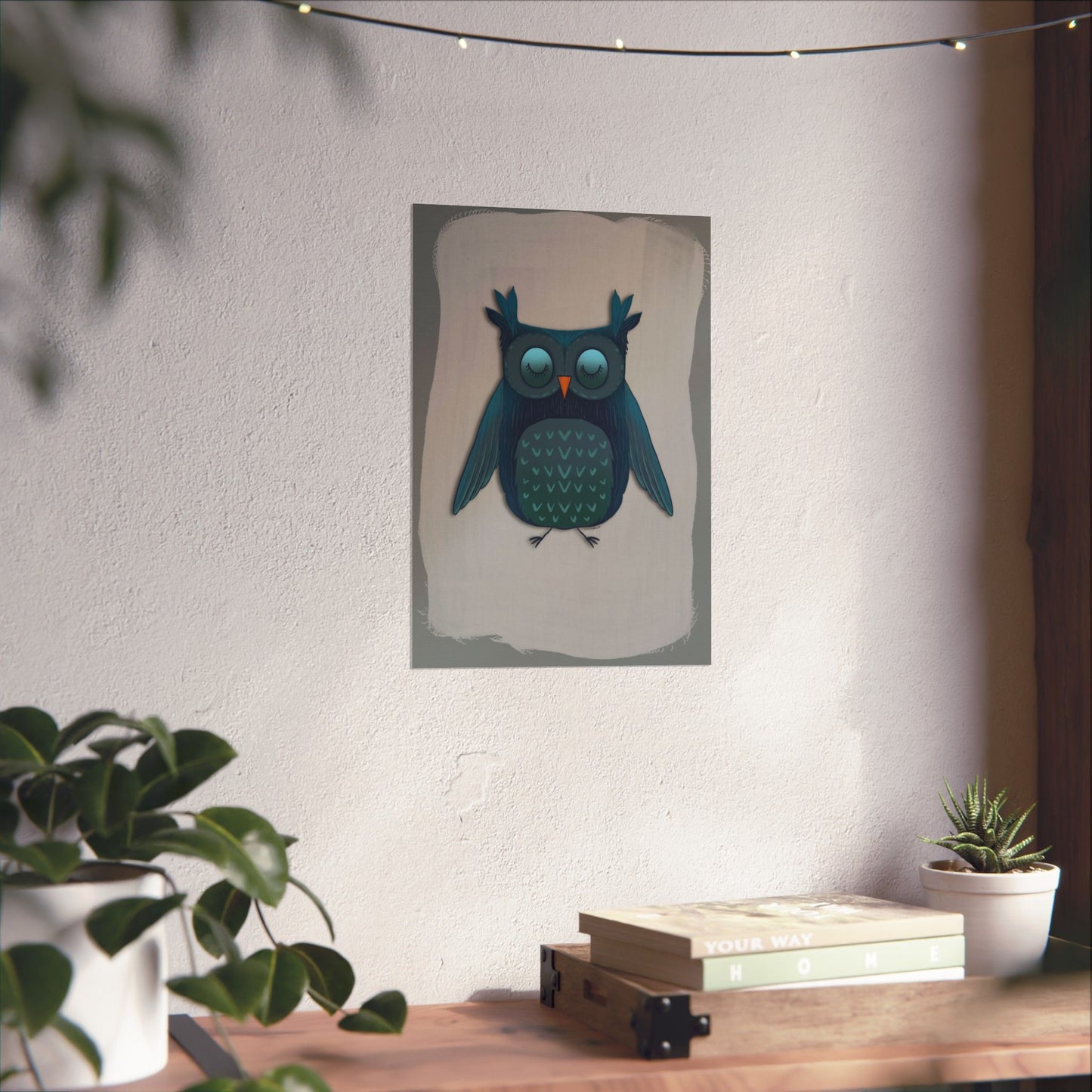 Vertical Poster, Blue Owl Art Print, Matte Finish Wall Decor, Anndria Design, Bird Lover Gift, Nature Theme Decoration