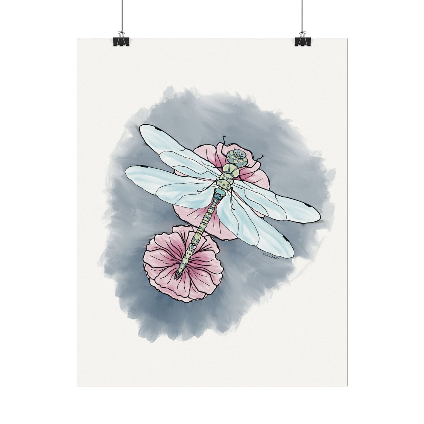 Matte Poster, Dragonfly Art Print, Textured Watercolor Wall Decor, Anndria Illustration, Unique Nature Art, Insect Drawing, Home Office