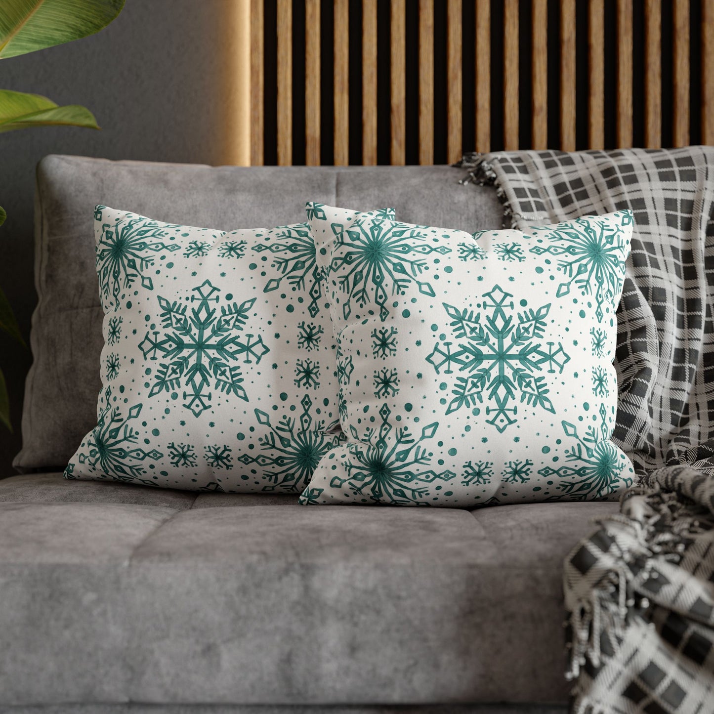 Pillowcase Watercolor Snowflake Design - Teal and White