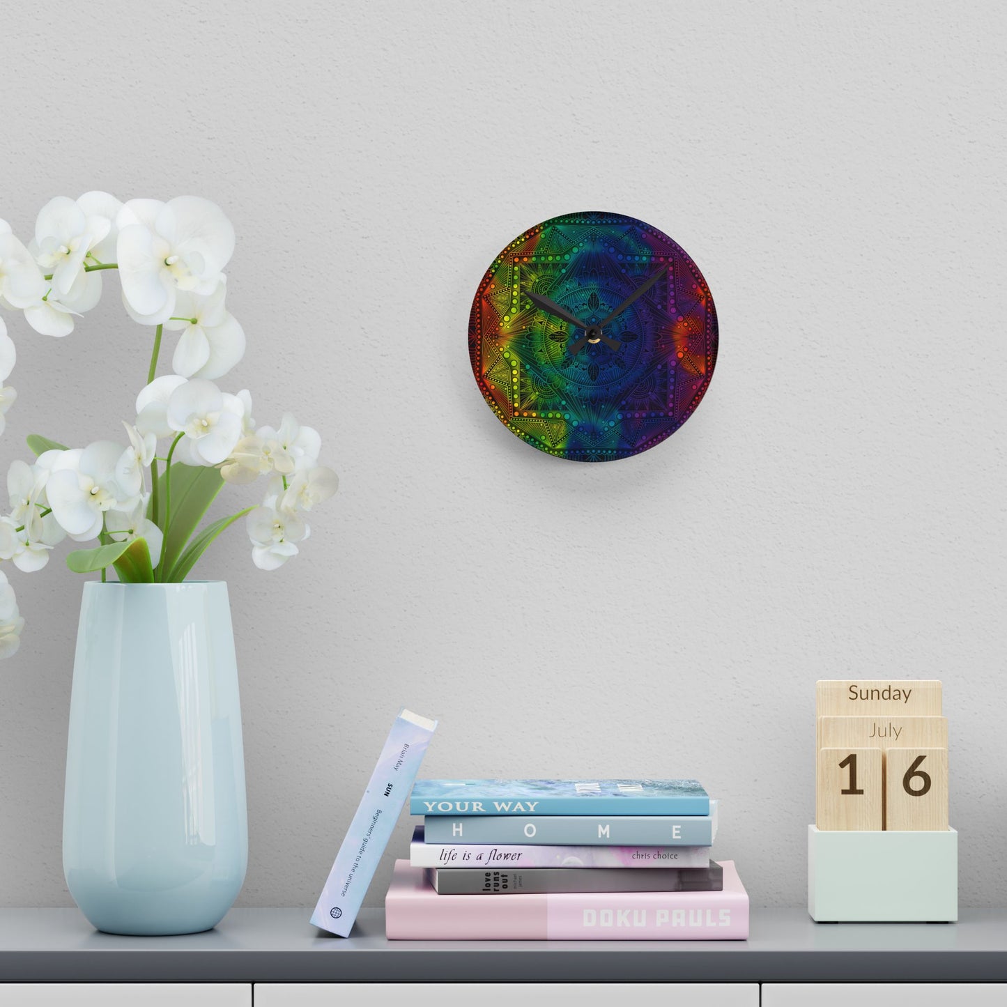 Mandala Wall Clock, Rainbow Holographic Acrylic Clock, Psychedelic Art, Colorful Home Decor, Unique Gift Idea, Anndria Design