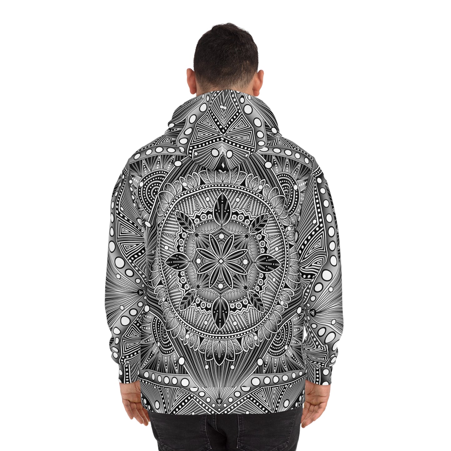 Mandala Hoodie, Monochrome, Black and White Artwork by Anndria, Sweatshirt, Boho Clothing, Trippy Hooded Top