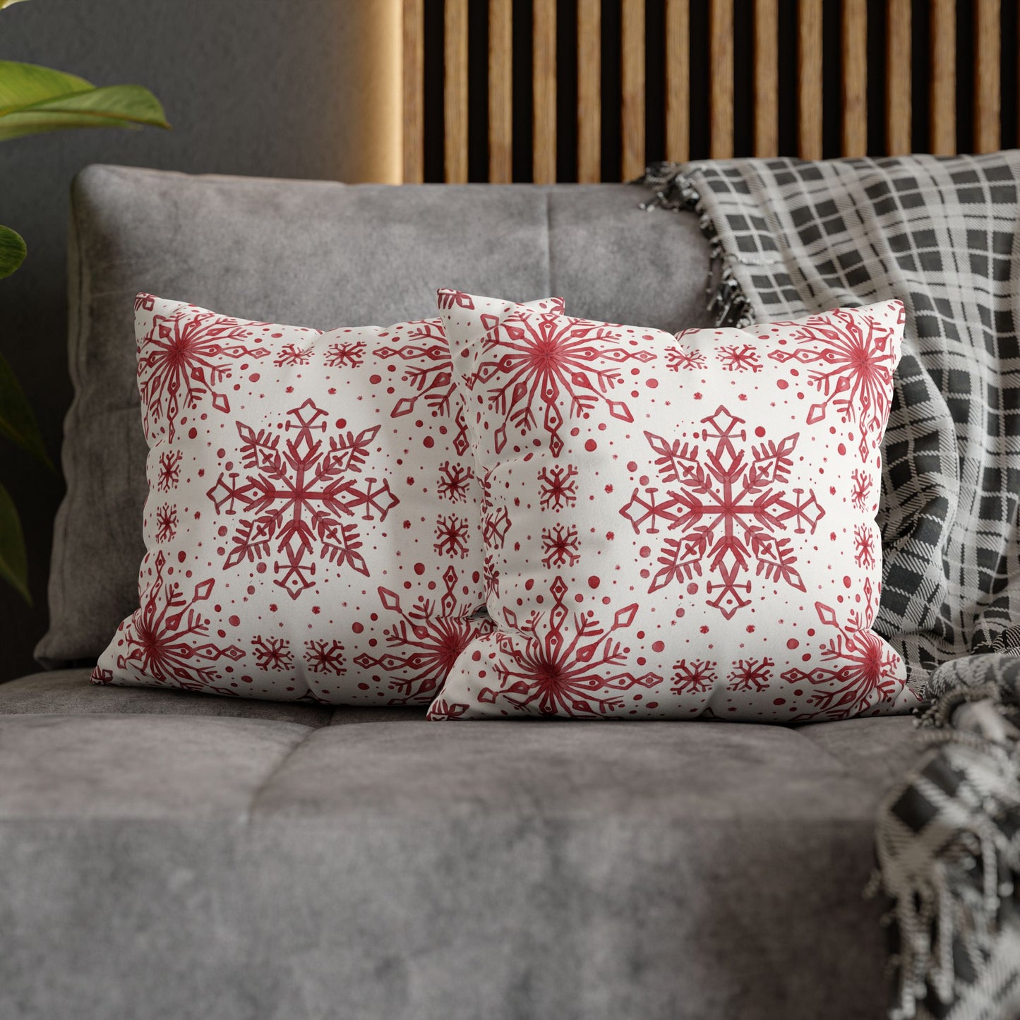 Pillowcase Watercolor Snowflake Design - Red and White
