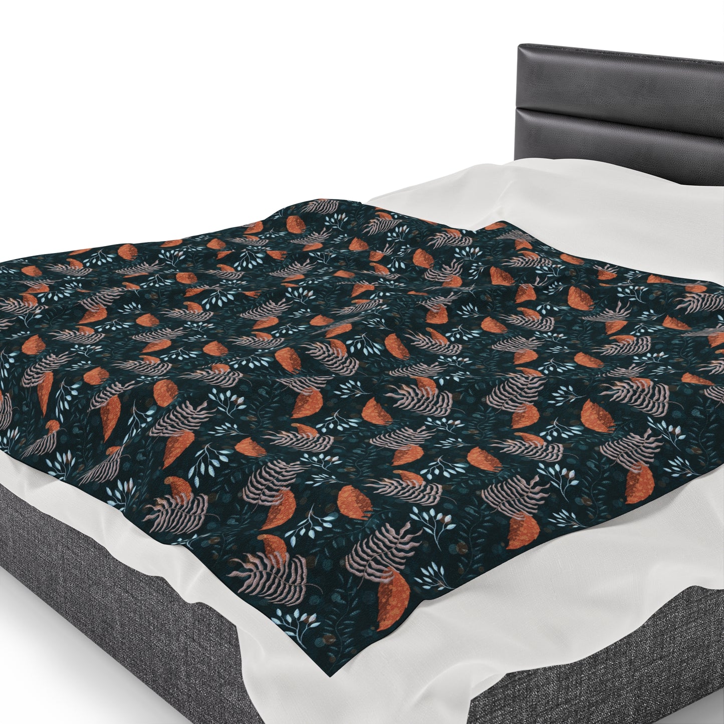 Plush Blanket - Earthy Teal, Orange and Taupe Botanical Pattern by Anndria