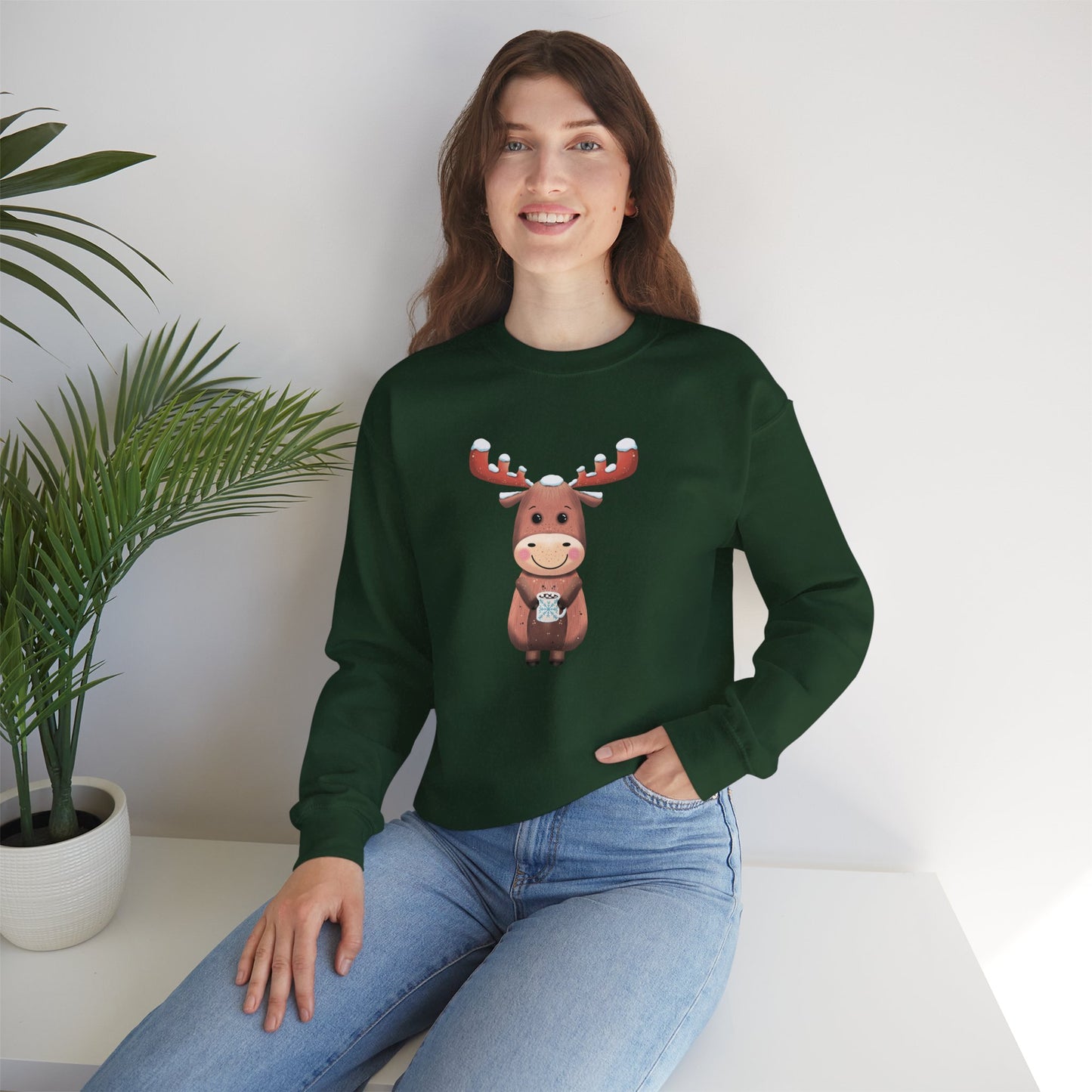 Moose Hot Chocolate Crewneck Sweatshirt by Anndria