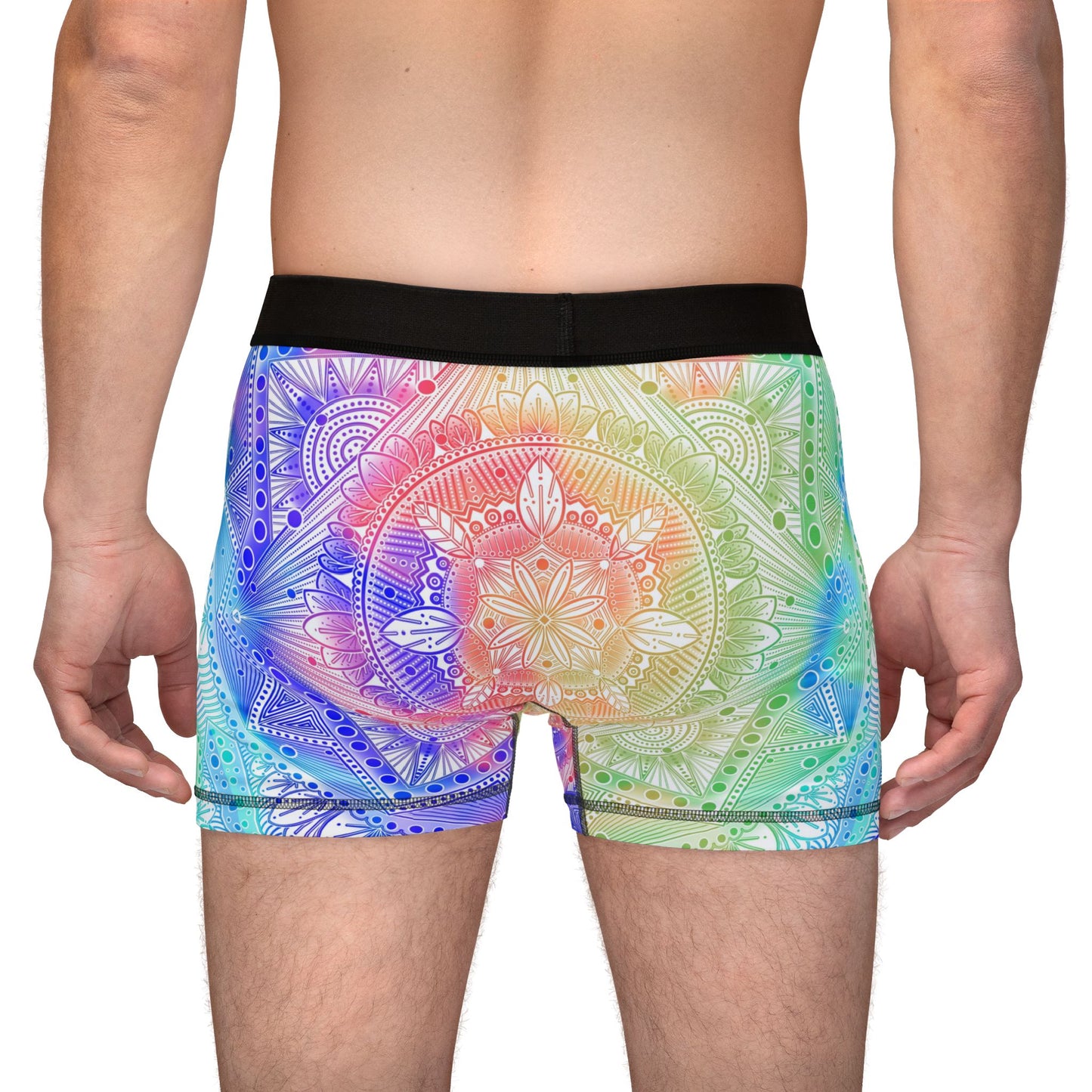 Mens Boxers, Rainbow Mandala Holographic Artwork, Underwear, Gift for Him, Unique Design, Lounge Wear