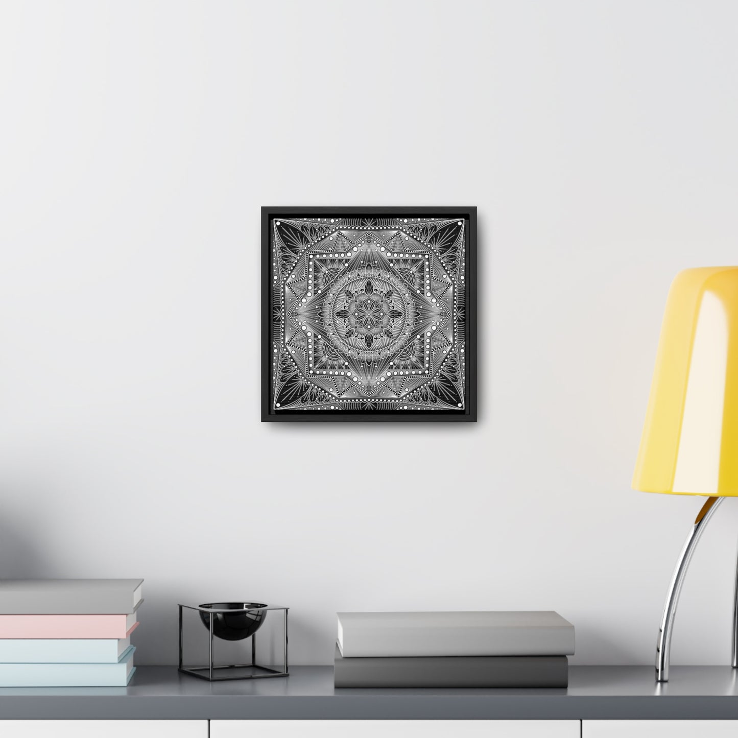 Square Frame Canvas Print, Black and White Mandala Artwork by Anndria, Gallery Wall Decor, Minimalist Home Decoration, Zen Meditation Gift,