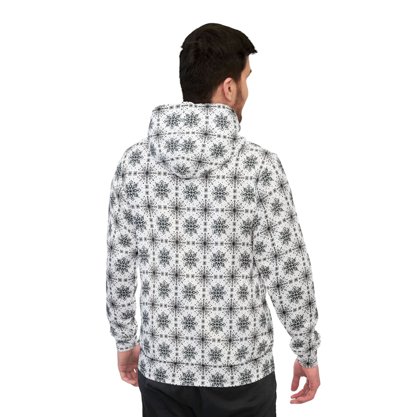 Snowflake Athletic Hoodie - Watercolor Design by Anndria - Black and White