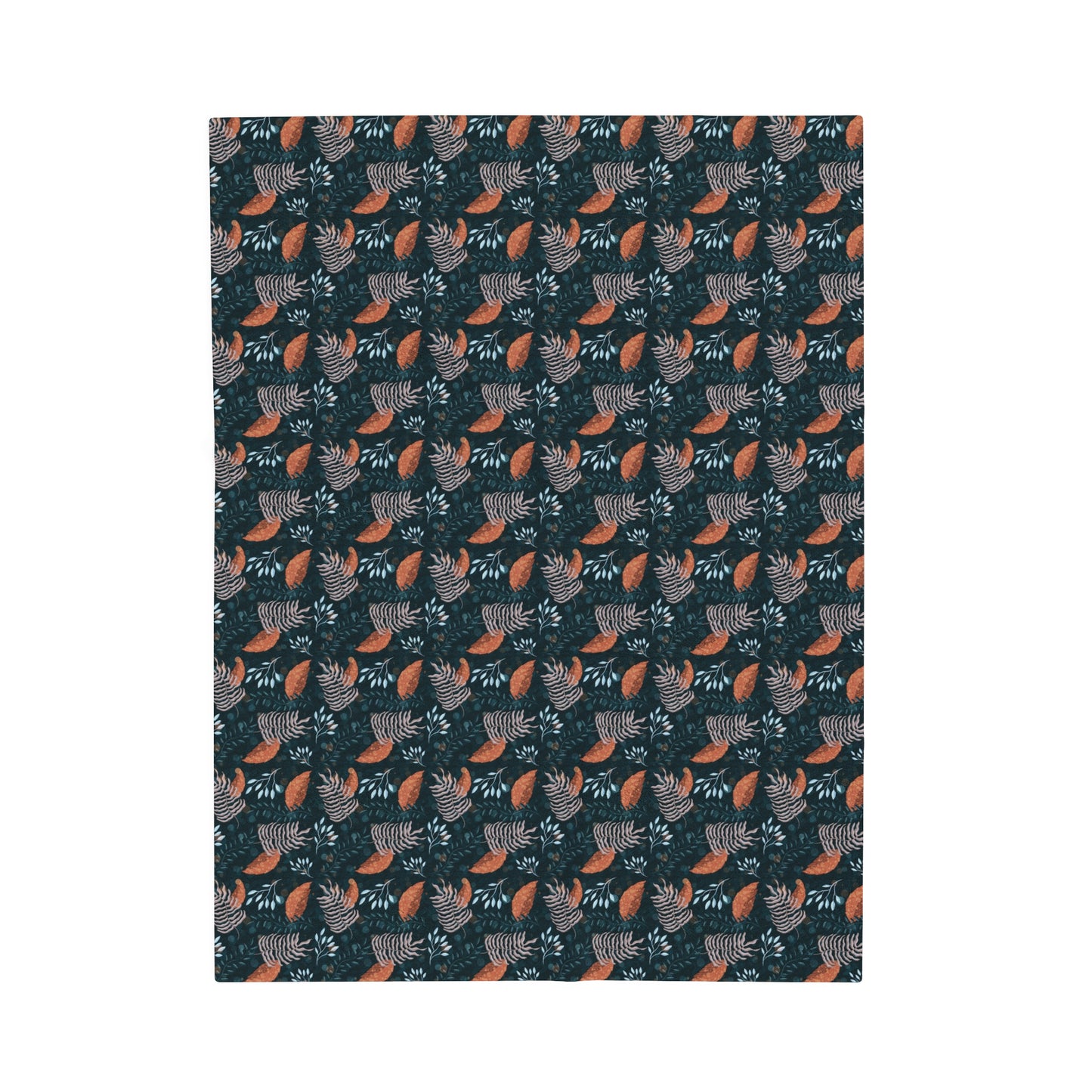 Plush Blanket - Earthy Teal, Orange and Taupe Botanical Pattern by Anndria