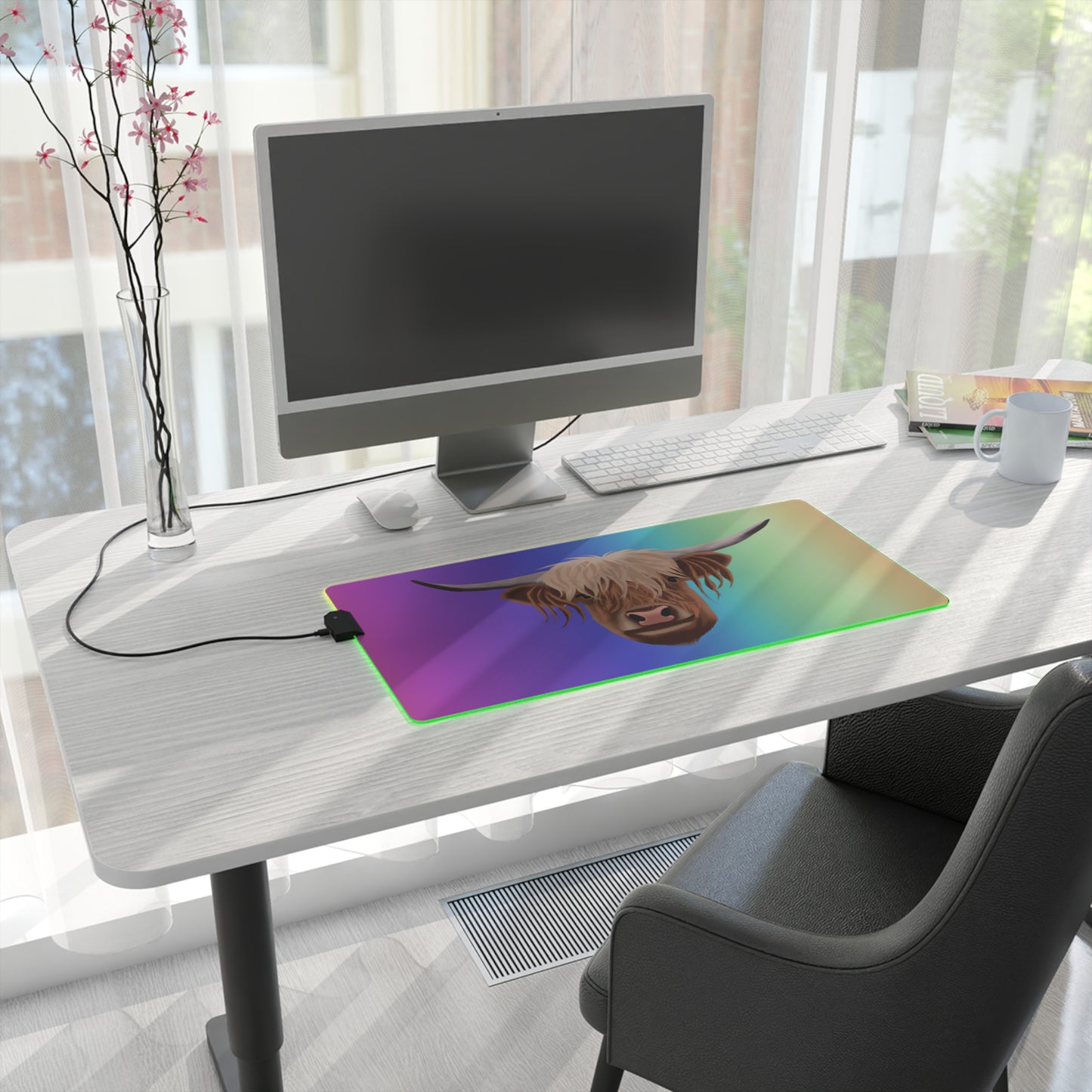 Colorful Highland Cow LED Gaming Mouse Pad - Vibrant Desk Accessory for Gamers
