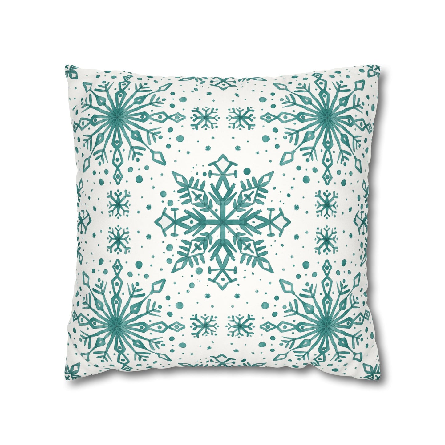 Pillowcase Watercolor Snowflake Design - Teal and White